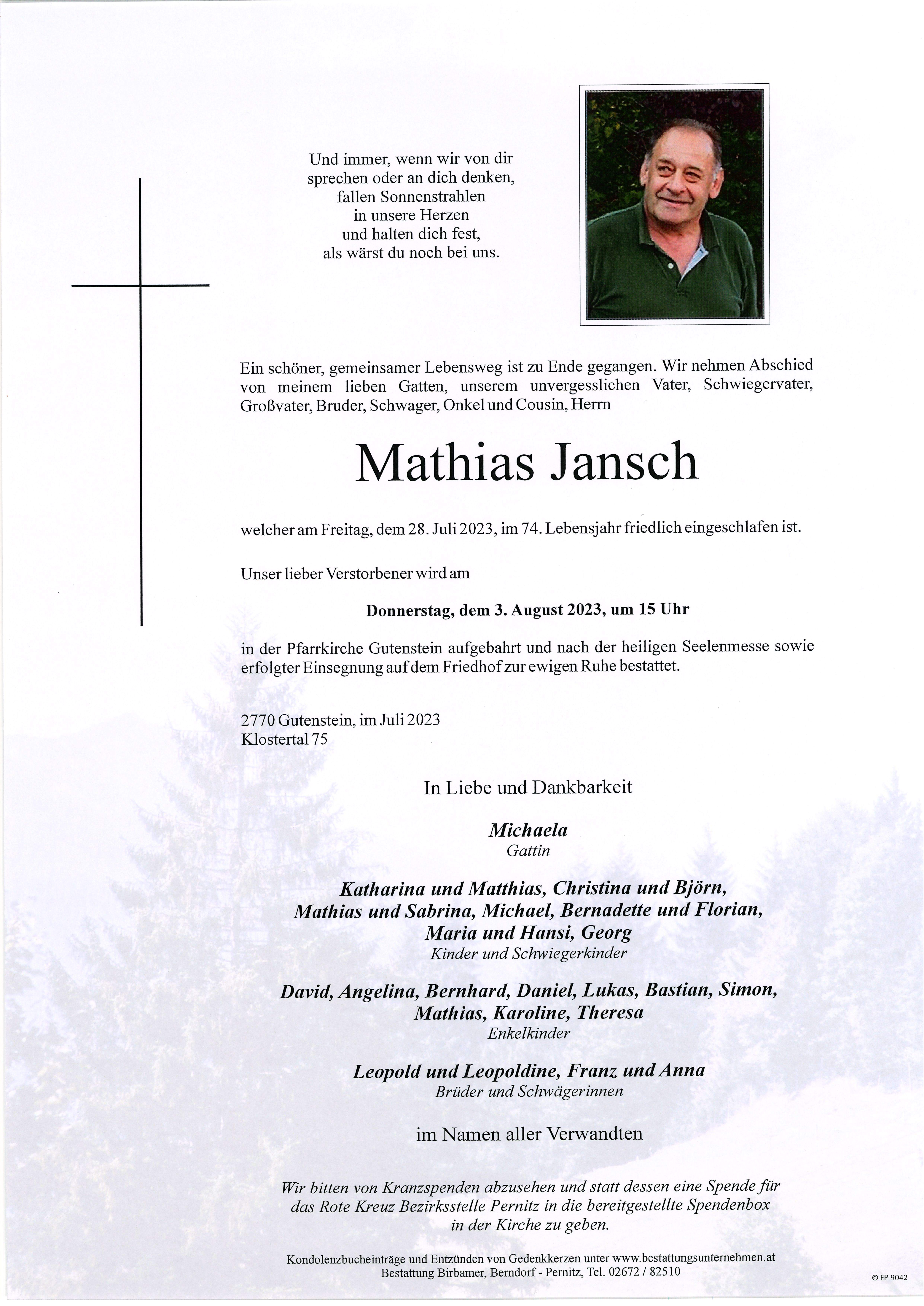 Traueranzeige von Mathias Jansch